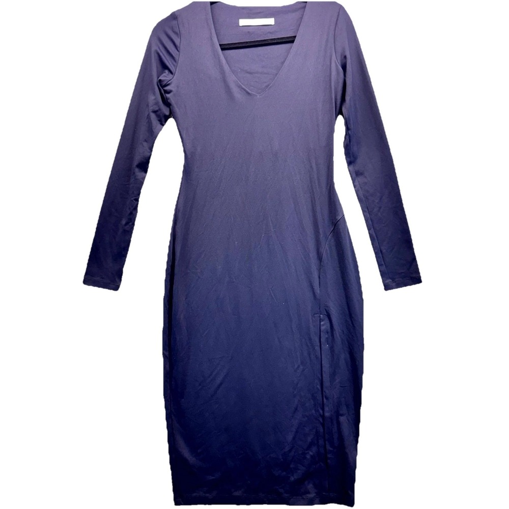 Susana Monaco Womens Small Purple Midi Bodycon Dress Deep V Neck Long Sleeve